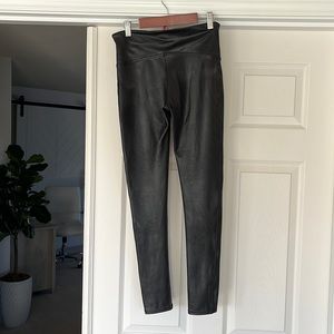 Spanx black faux leather leggings medium petite.
